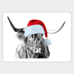 Highland Cow with a Christmas hat Sticker